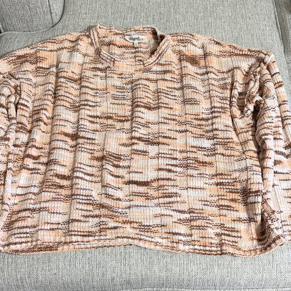Haptics Striped Chunky Knit Relaxed Cozy Soft Sweater Coral & Brown Plus Size 1X - Picture 7 of 17